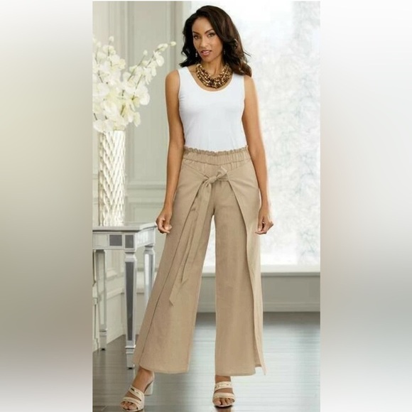Midnight Velvet Pants - Business Casual Linen Blend Midnight Velvet Wide Leg Wrap Pants/Trousers